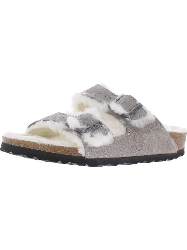 Mega Sale Arizona Womens Suede Faux Fur Lined Footbed Sandals