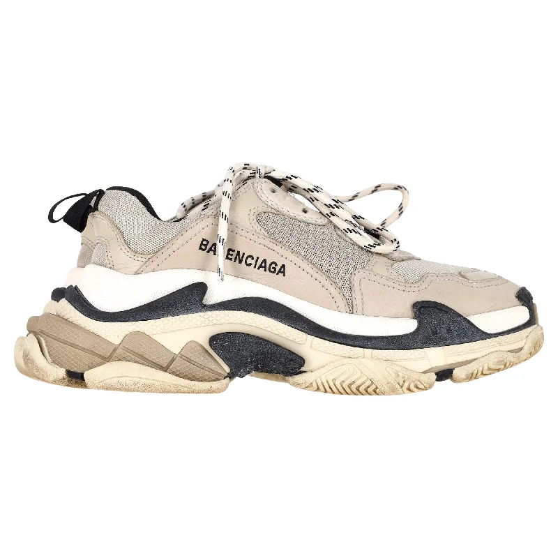 Balenciaga Clear Sole Triple S Sneakers in Beige Polyester