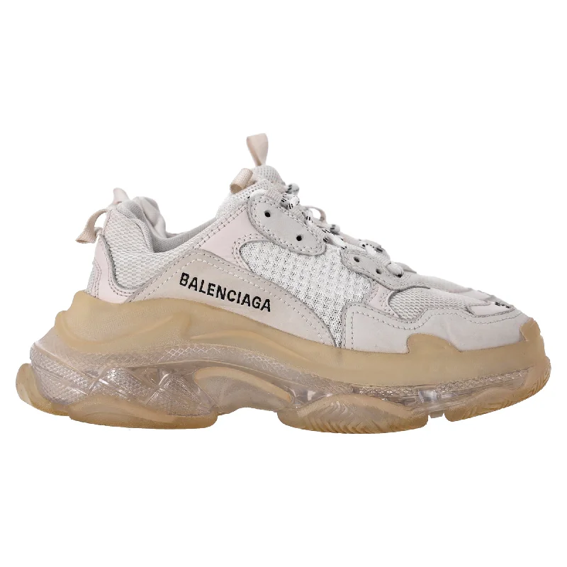 Balenciaga Clear Sole Triple S Sneakers in White Polyester