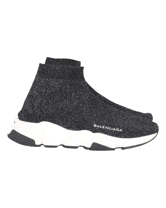 Balenciaga Glittered Speed Trainers in Black and Silver Polyester