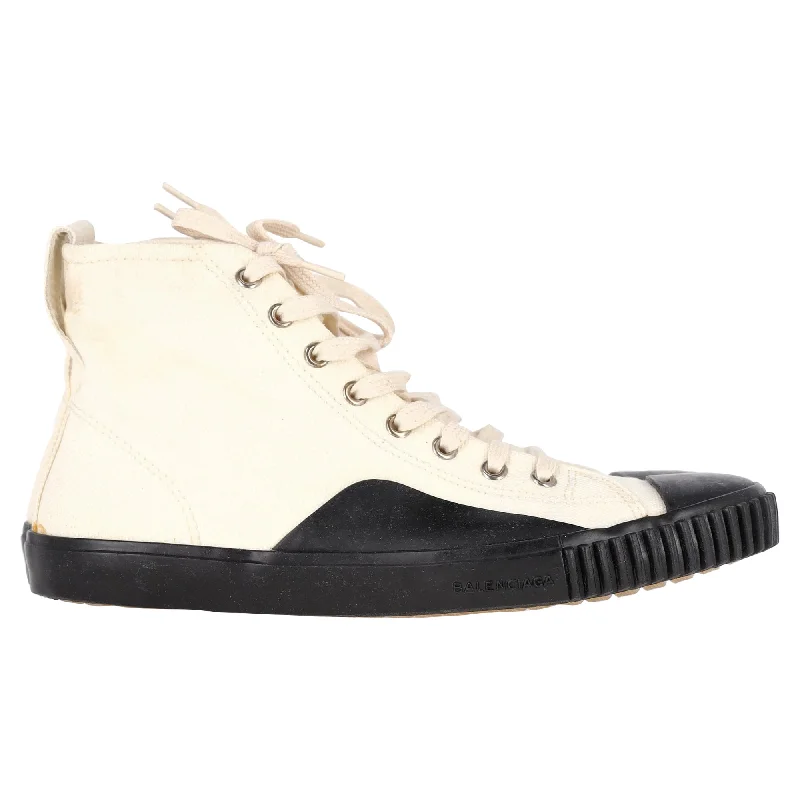 Balenciaga Rubber Cap Toe High Top Sneakers in White Canvas