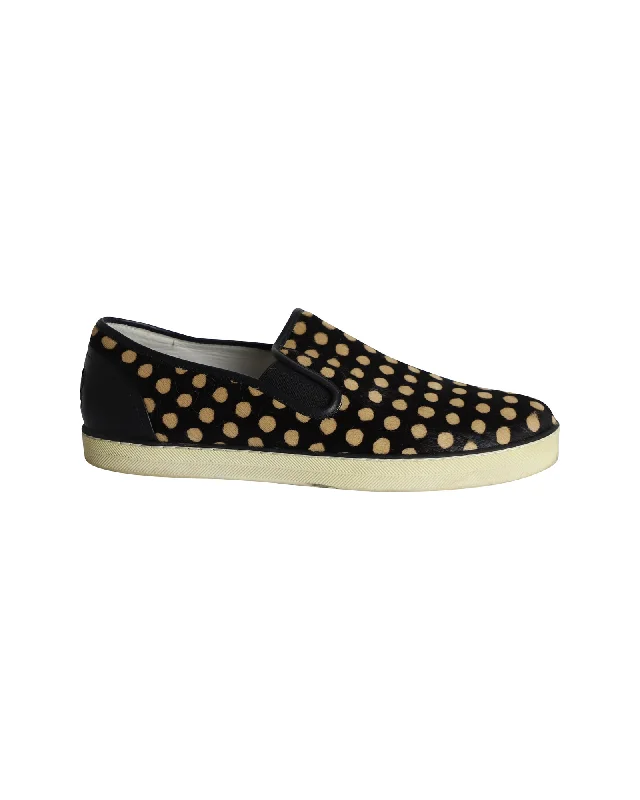 Bottega Veneta Polka-dot Pony-style Slip-on Sneakers in Black Calfskin Leather