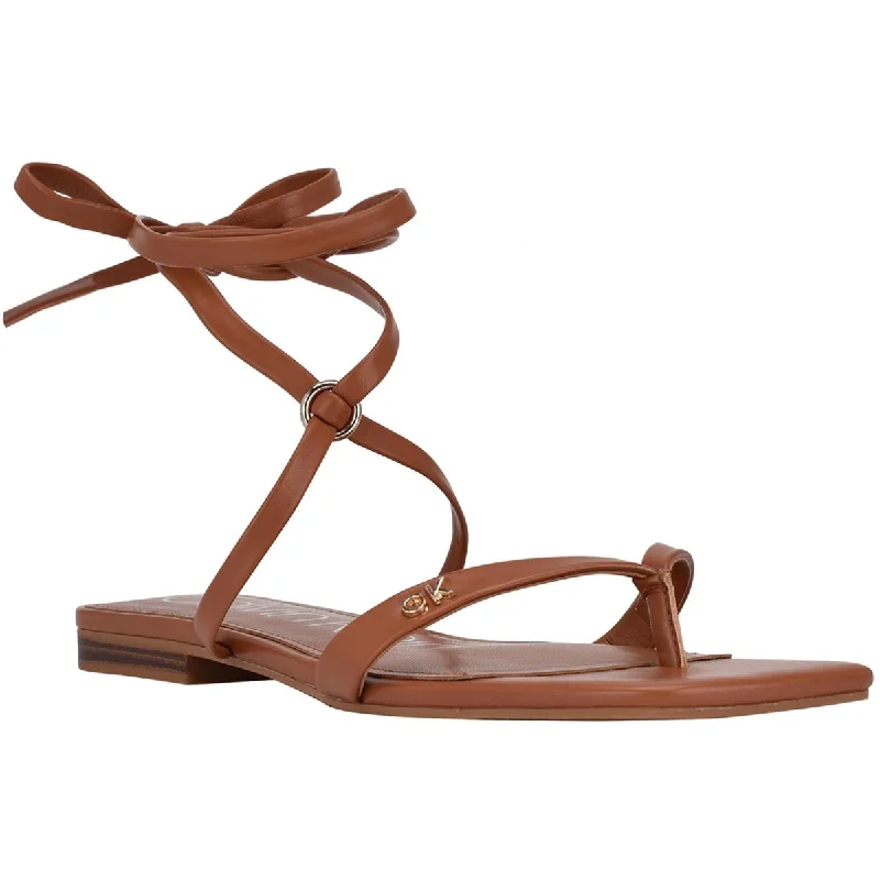 Calvin Klein Womens Minola Faux Leather Ankle Tie Thong Sandals