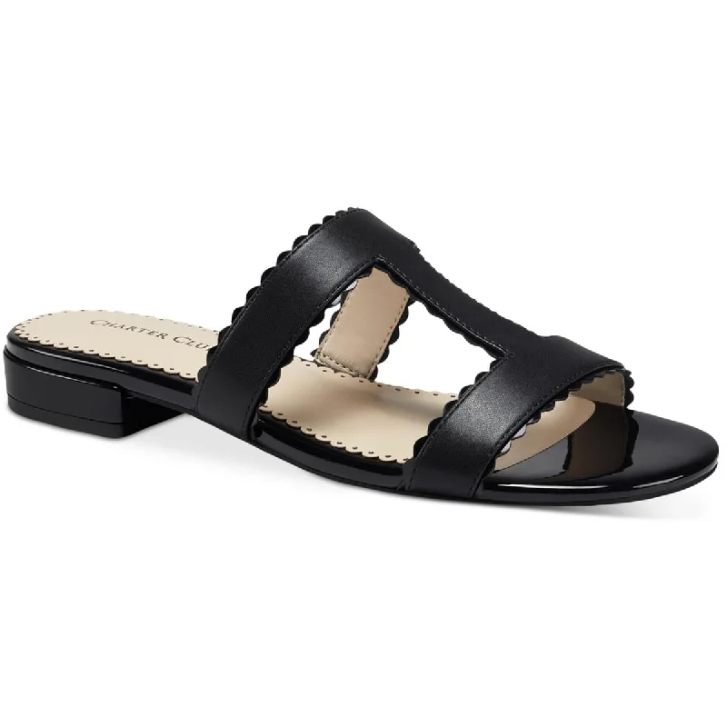 Charter Club Womens Lulia Faux Leather Round Toe Slide Sandals