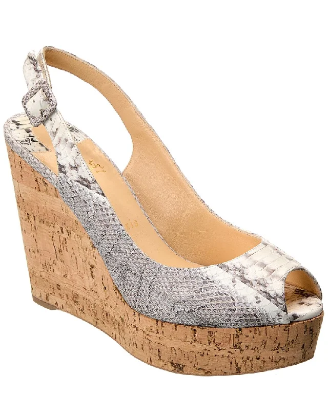 Christian Louboutin Une Plume 120 Snake-Embossed Leather Slingback Wedge  Sandal