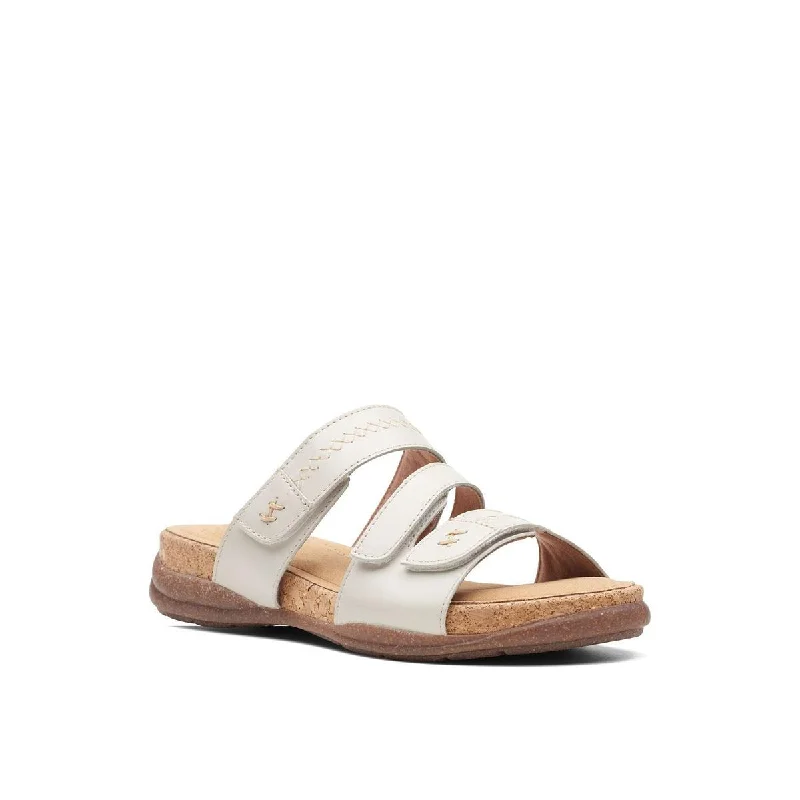 Clarks Womens Roseville Bay Leather Slip-On Slide Sandals