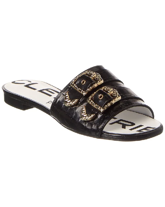 Clergerie Kid Croc-Embossed Leather Sandal