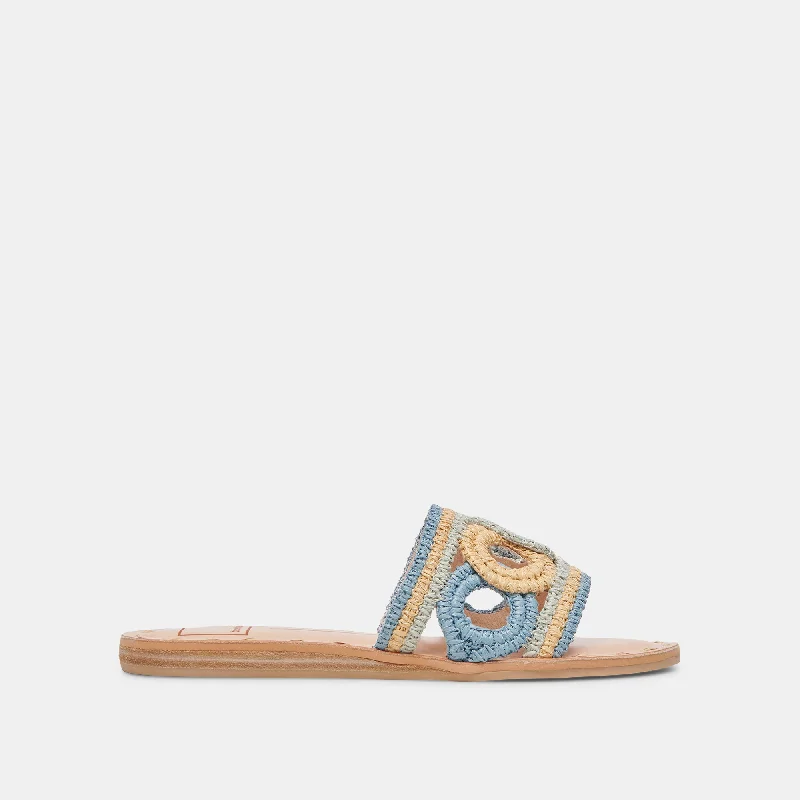 Comfortable Flats DANY SANDALS BLUE MULTI RAFFIA