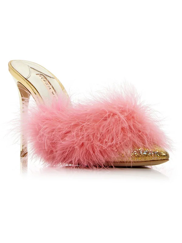 Affordable Trendy Fashion Delicia Marabou Womens Leather Slip On Heels