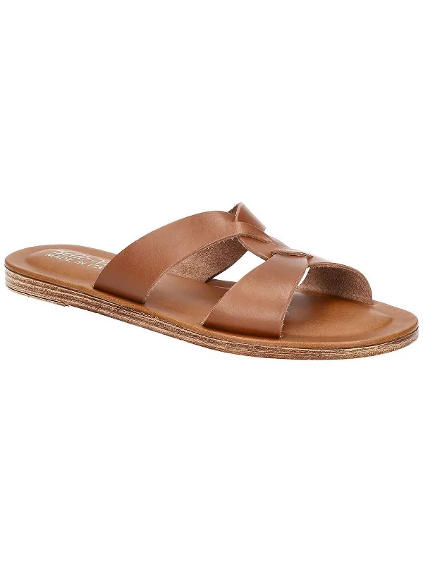 Dov-Italy Womens Leather Slip On Slide Sandals