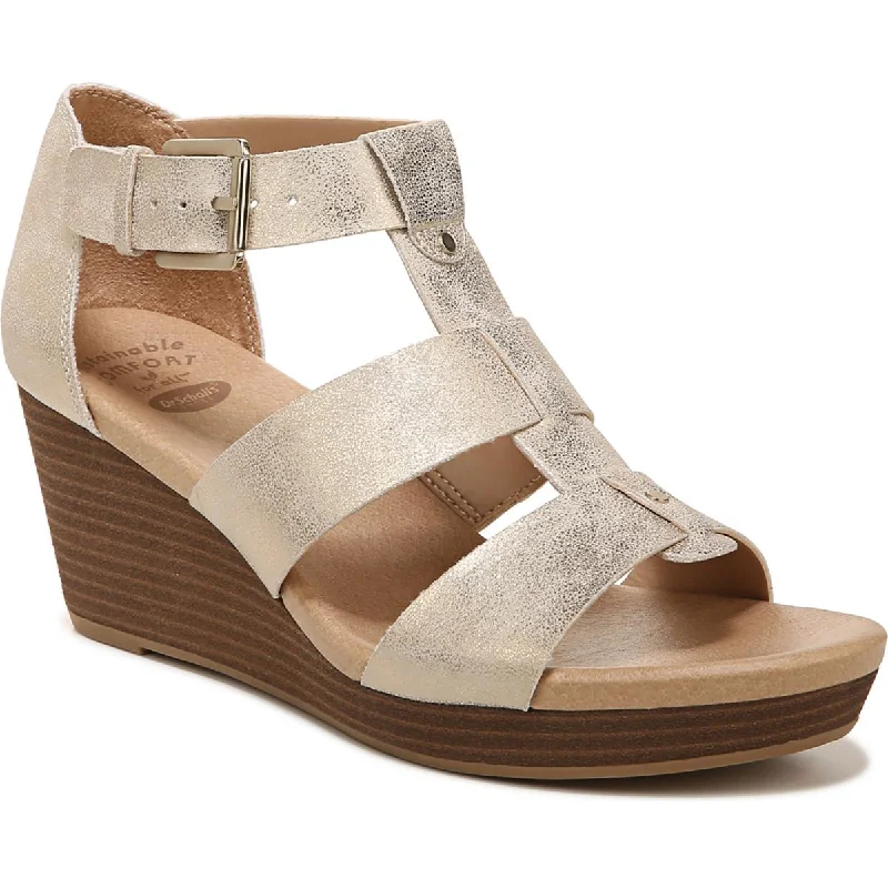 Sleek Versatile Footwear Dr. Scholl's Shoes Womens Barton Faux Leather Snake Print Wedge Sandals