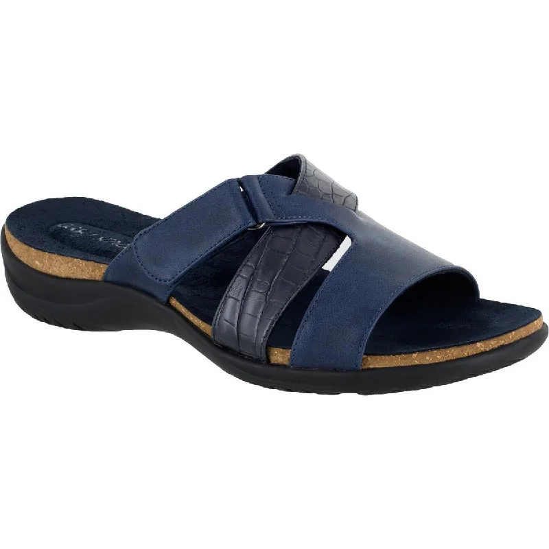 Easy Street Womens Frenzy Faux Leather Flat Slide Sandals