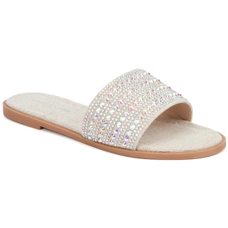 Fashion to Figure Womens Darcy Rhinestone Studded Slide Sandals