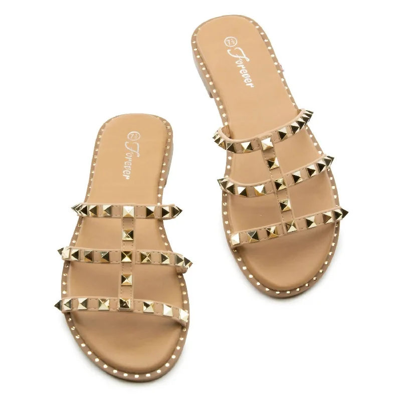 Contemporary Casual Footwear Fierce Studded Strappy Sandals In Taupe