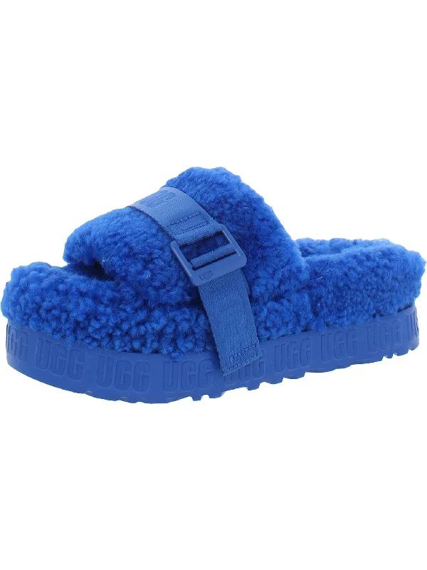 Trendy Footwear Sale Fluffita Womens Shearling Slip On Flatform Sandals
