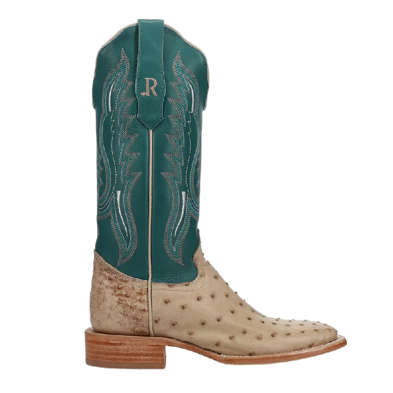 High-Fashion Casual Shoes Full Quill Ostrich Embroidered Square Toe Cowboy Boots