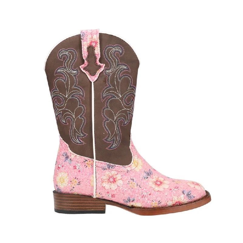 Valentine's Special Glitter Floral Embroidered Square Toe Cowboy Boots (Little Kid)