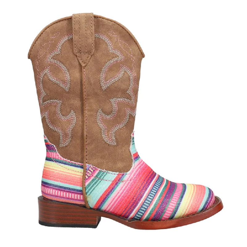 Trendy Fashion Sale Glitter Serape Striped Embroidered Square Toe Cowboy Boots (Youth)