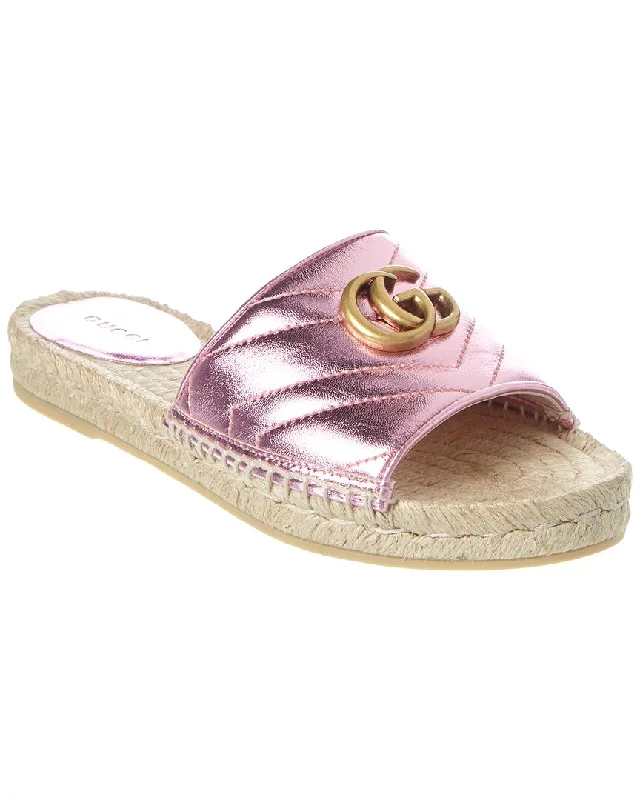 Gucci GG Metallic Leather Espadrille Sandal