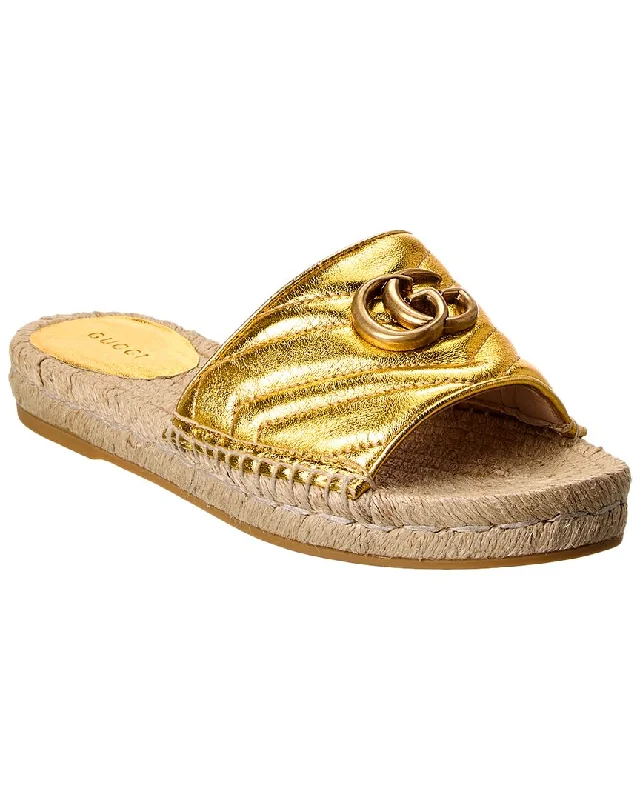 Gucci GG Metallic Leather Espadrille Sandal