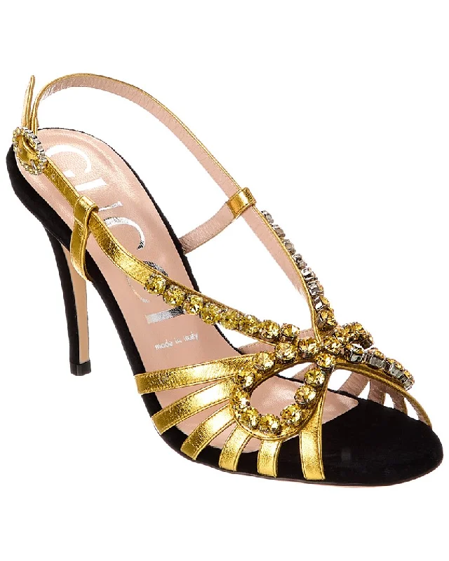 Gucci Leather & Velvet Slingback Sandal