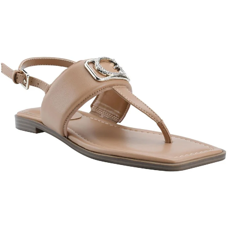 Guess Womens Arenna Faux Leather Adjustable Slingback Sandals