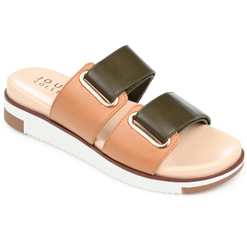 Journee Collection Womens Ashanti Faux Leather Double Strap Slide Sandals