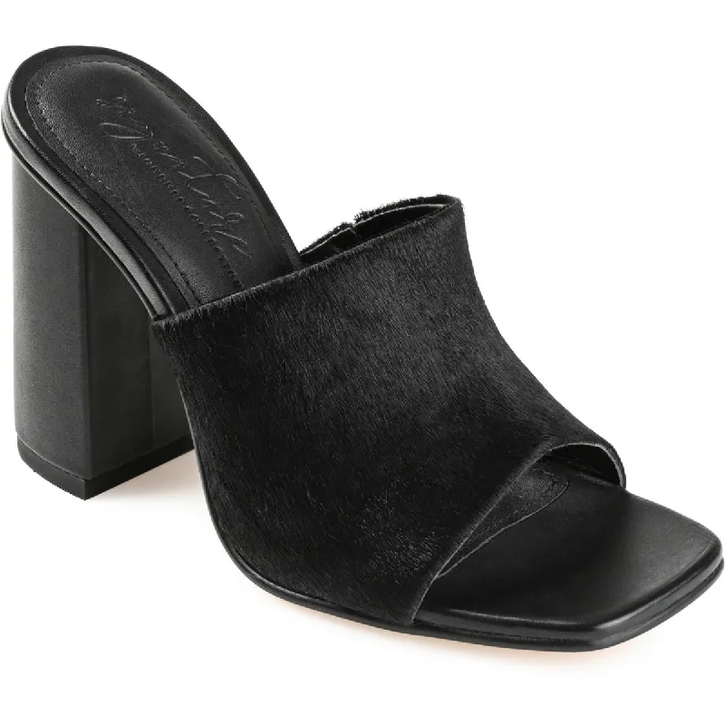 Journee Signature Womens Leather Slip On Block Heel