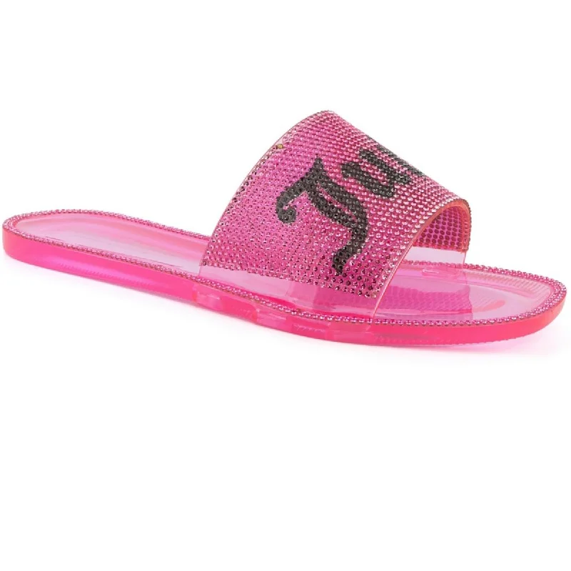 Juicy Couture Womens Hylton Logo Rhinestone Pool Slides