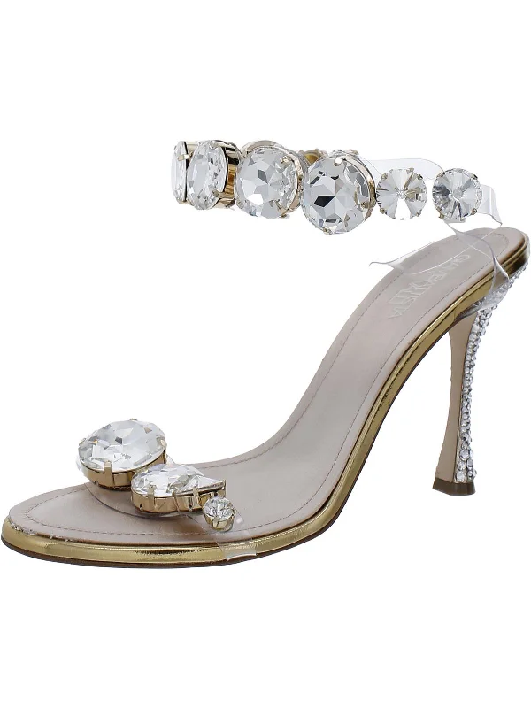 Large Crystal Womens Leather Jeweled Heels