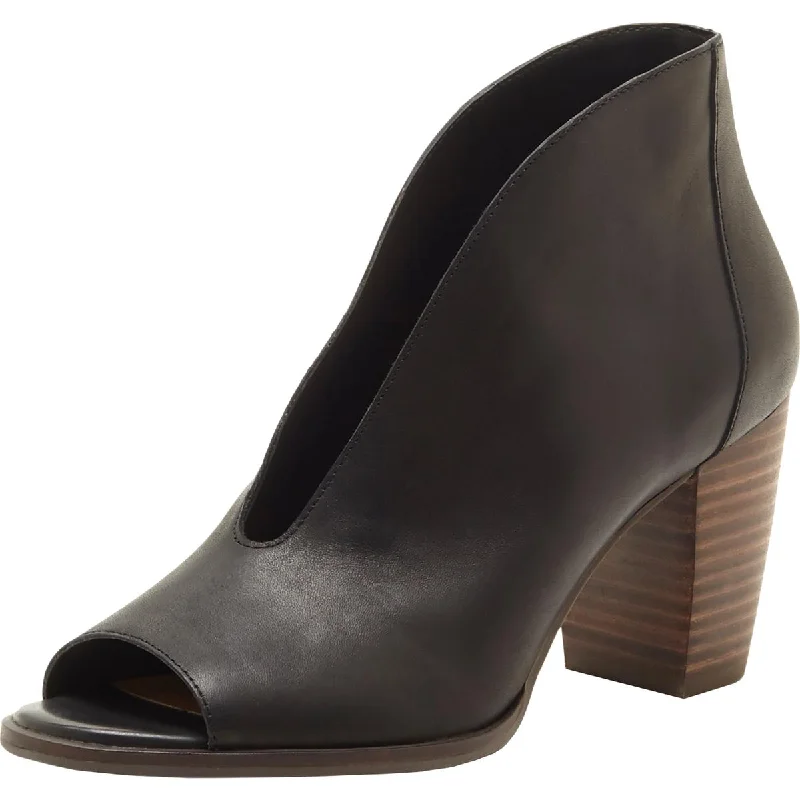Bold Fashion Lucky Brand Joal Leather Open Toe Stacked Heel Bootie