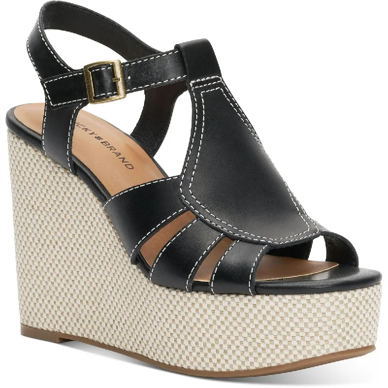 Lucky Brand Womens Ressica Leather Open Toe Wedge Sandals