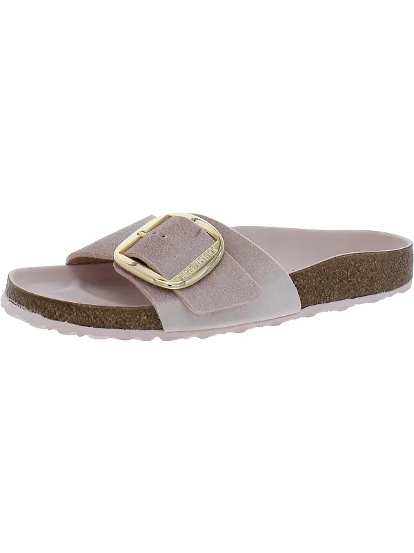 Hurry Before It's Gone Madrid Big Buckle Rivet Logo Womens Velvet Cork Slide Sandals
