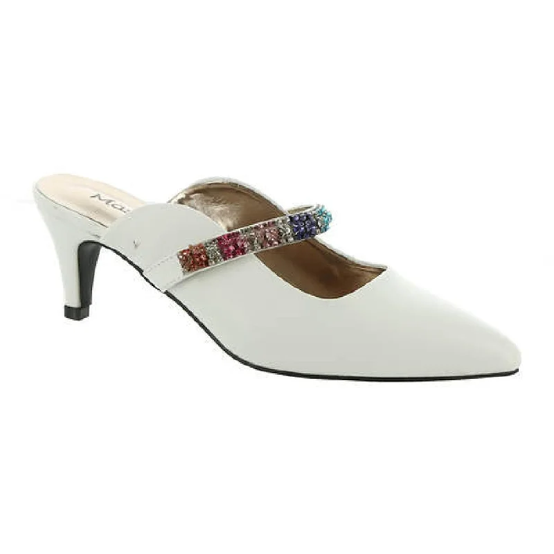 Women's Fluffy Indoor Shoes Masseys Womens Krystal Jeweled Faux Leather Mules
