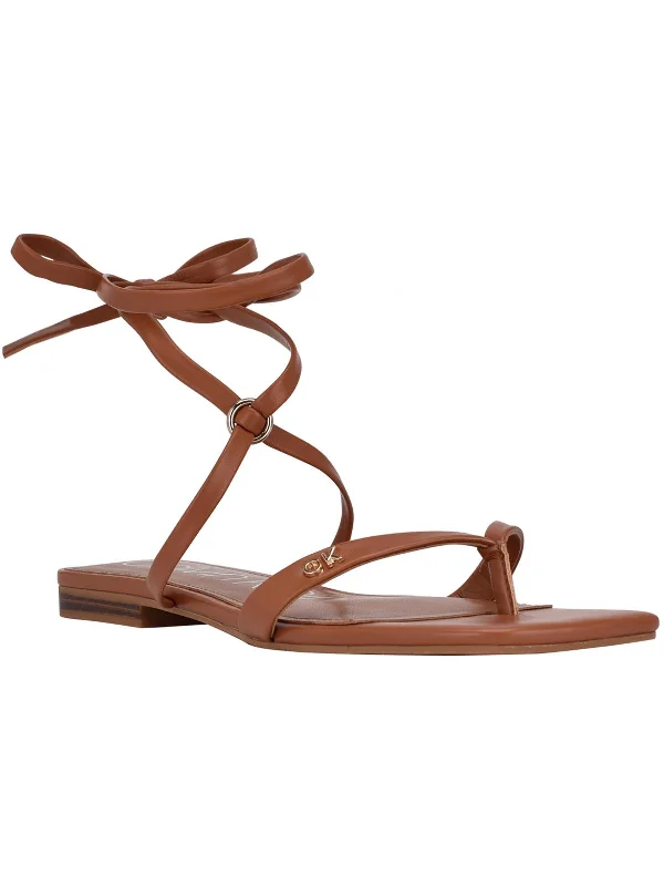 Minola Womens Faux Leather Ankle Tie Thong Sandals