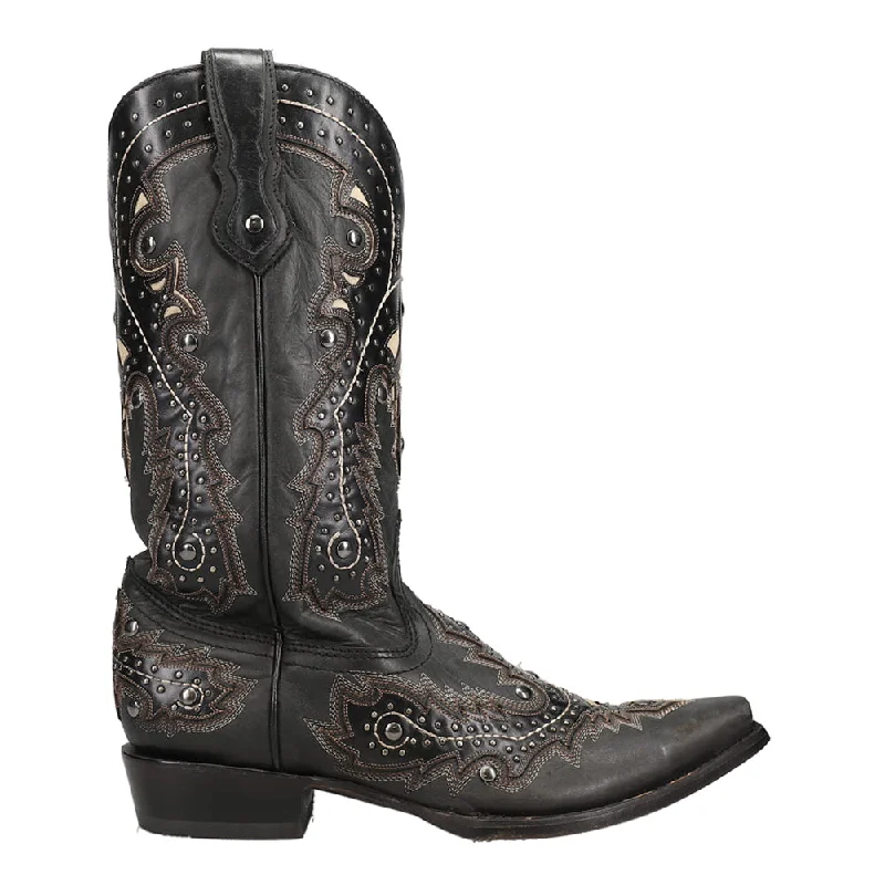 Weekend Exclusive Mn Black Overlay & Embroidery & Studs Snip Toe Cowboy Boots