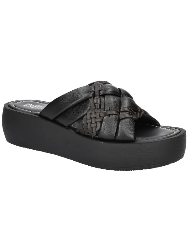 Ned Italy Womens Leather Slip On Flatform Sandals