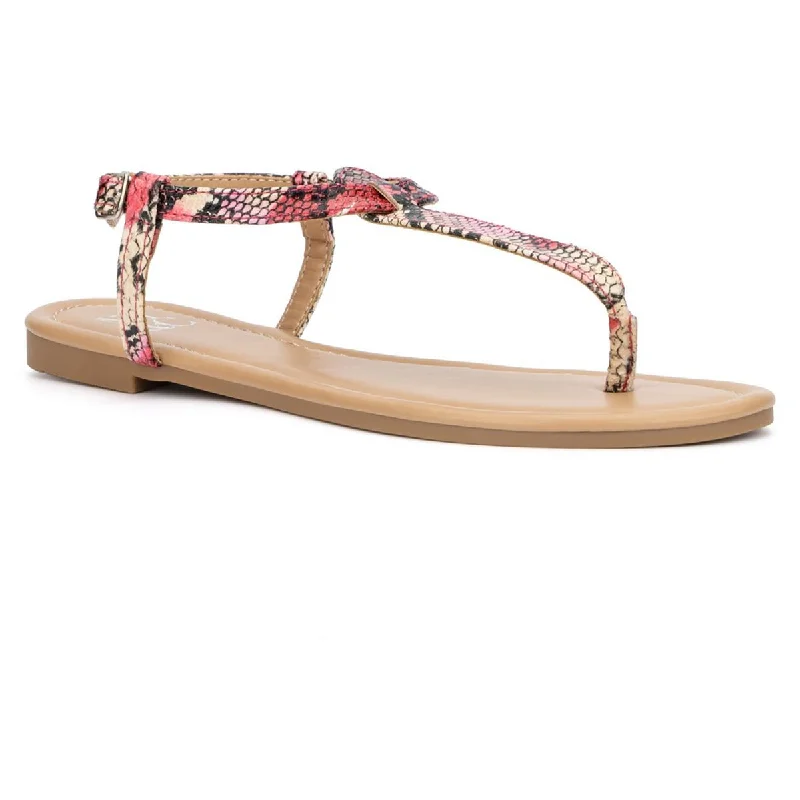 New York & Company Womens Faux Leather T-Strap Sandals