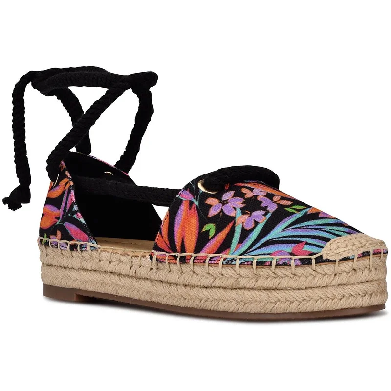 Durable Fashion Picks Nine West Womens Meaks 7 Canvas Ankle Tie Platform Sandals
