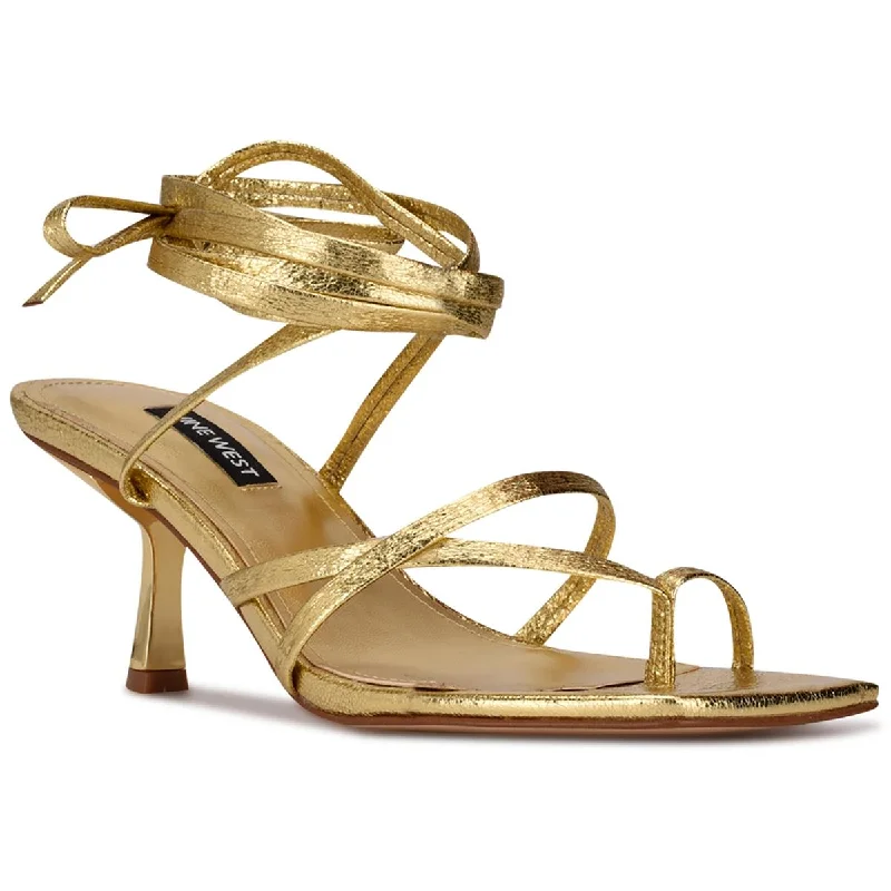 High-End Casual Shoes Nine West Womens Pina 3 Faux Leather Ankle Tie Slide Sandals