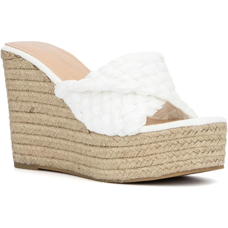 Top Deals Olivia Miller Womens Woven Open Toe Wedge Sandals
