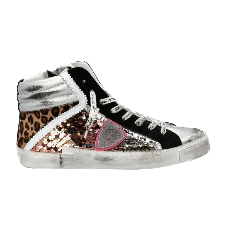 Philippe Model Elegant  Leather Sneakers with Sequin Women's Details