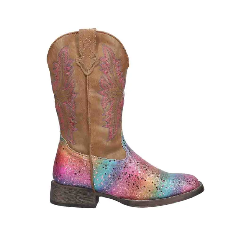 Edgy Fashion Deals Rainbow Glitter Square Toe Cowboy Boots (Little Kid)