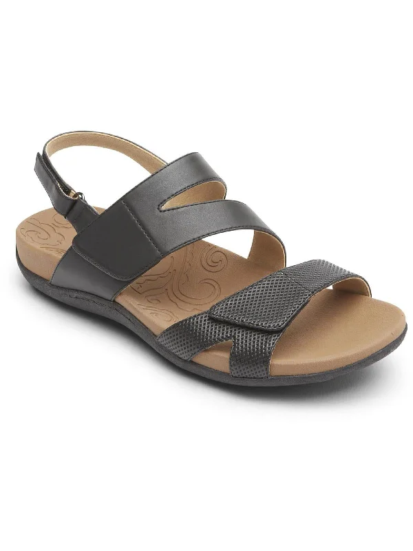 Ridge ASYM Velcro Womens Leather Embossed Flat Sandals