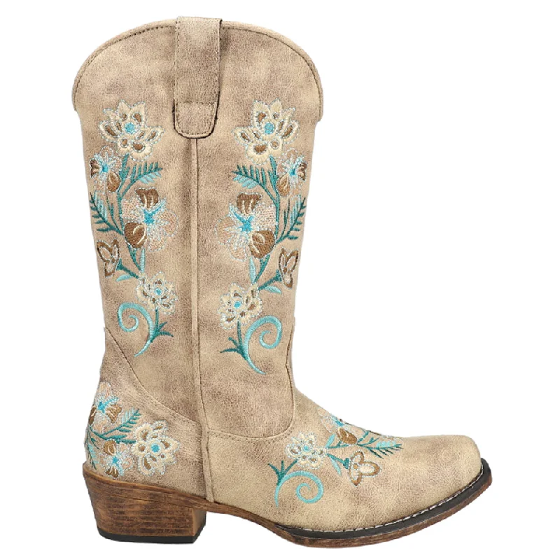 Break Fashion Norms Riley Floral Embroidery Snip Toe Cowboy Boots