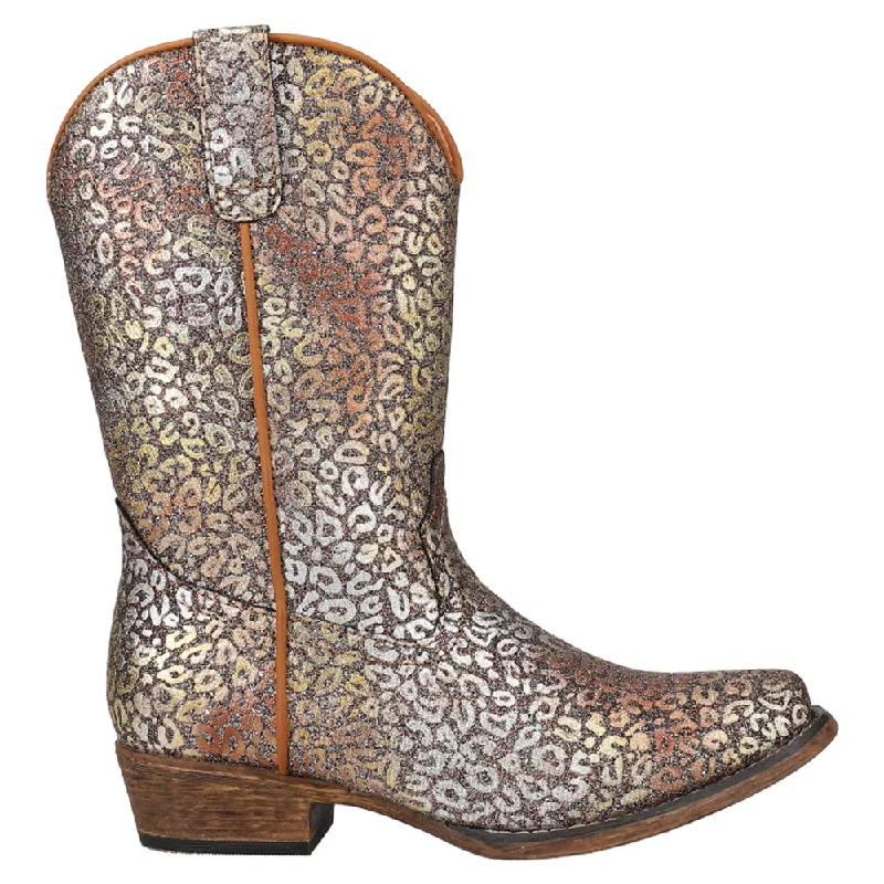 Vintage-Inspired Style Offers Riley Glitter Leopard Snip Toe Cowboy Boots (Little Kid)