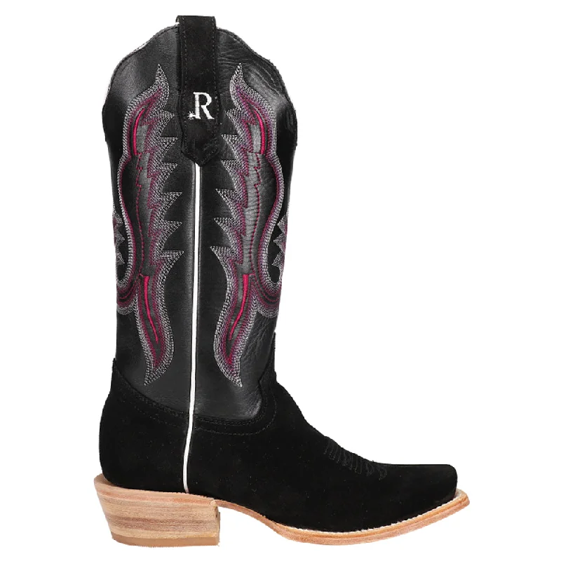 Fresh Fashion Discounts Rough Out Black Embroidered Square Toe Cowboy Boots