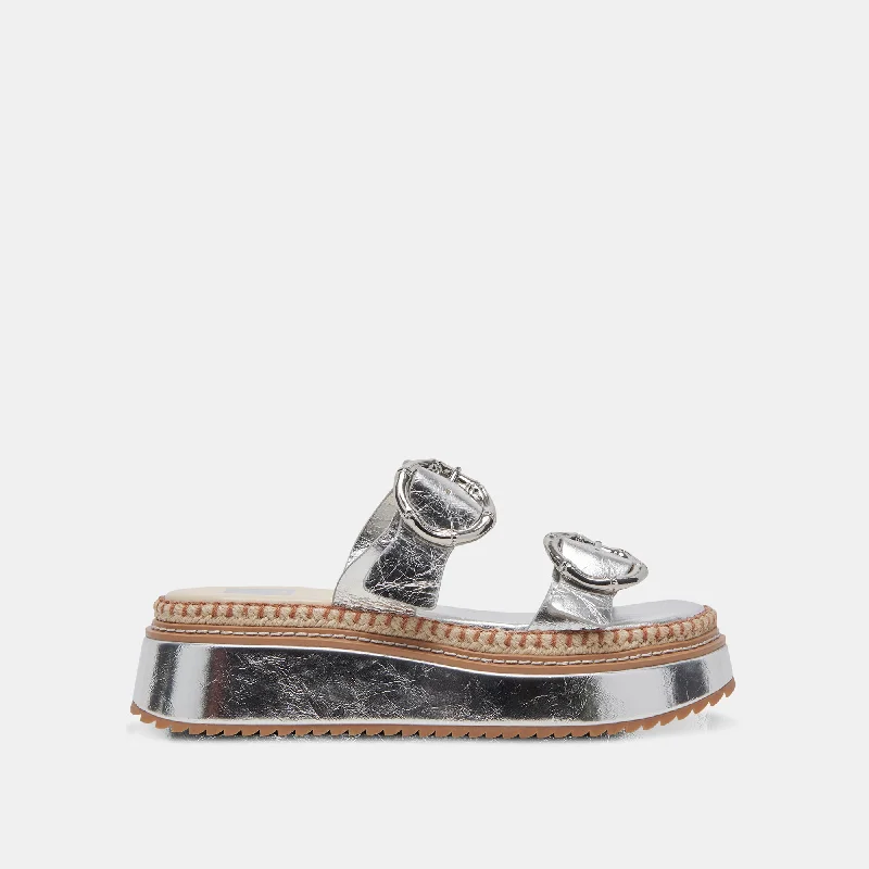 Limited Time Offer RYSHA SANDALS SILVER CRINKLE PATENT