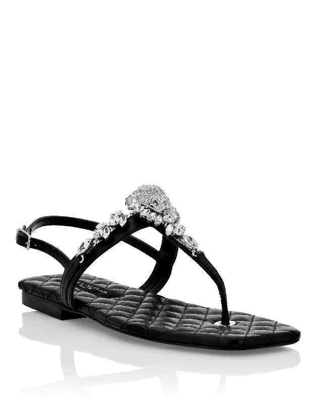 Sandals Flat Crystal Skull with Crystals