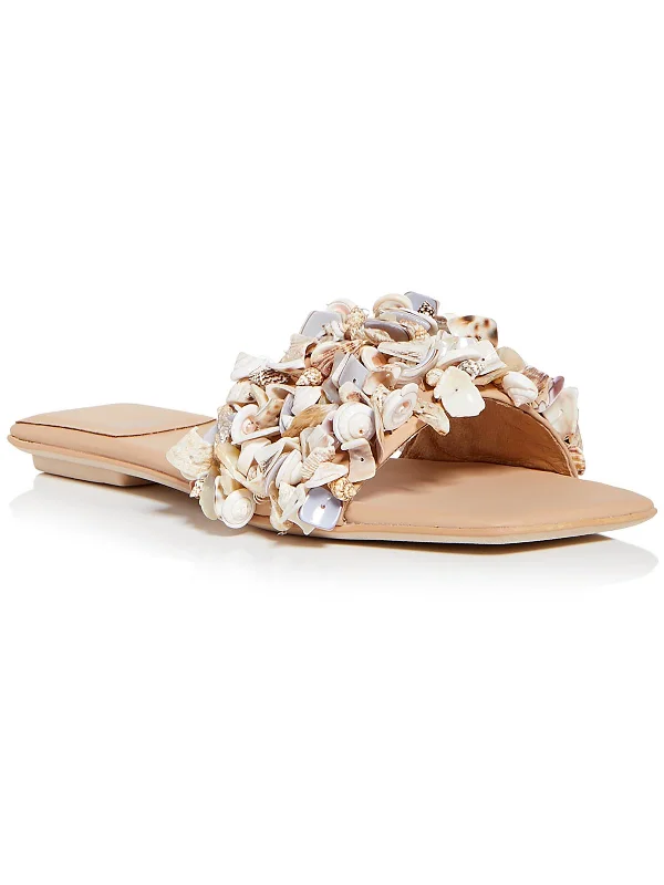 Shellsea Womens Faux Leather Seashells Slide Sandals